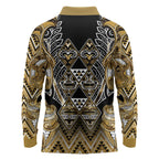 Aotearoa Waikato Tainui Long Sleeve Polo Shirt Maori Light Gold Tribal Paua Shell Pattern