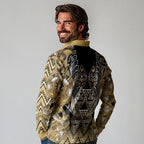 Aotearoa Waikato Tainui Long Sleeve Polo Shirt Maori Light Gold Tribal Paua Shell Pattern