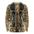 Aotearoa Waikato Tainui Long Sleeve Shirt Maori Light Gold Tribal Paua Shell Pattern