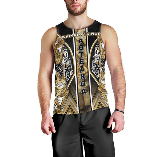 Aotearoa Waikato Tainui Men Tank Top Maori Light Gold Tribal Paua Shell Pattern