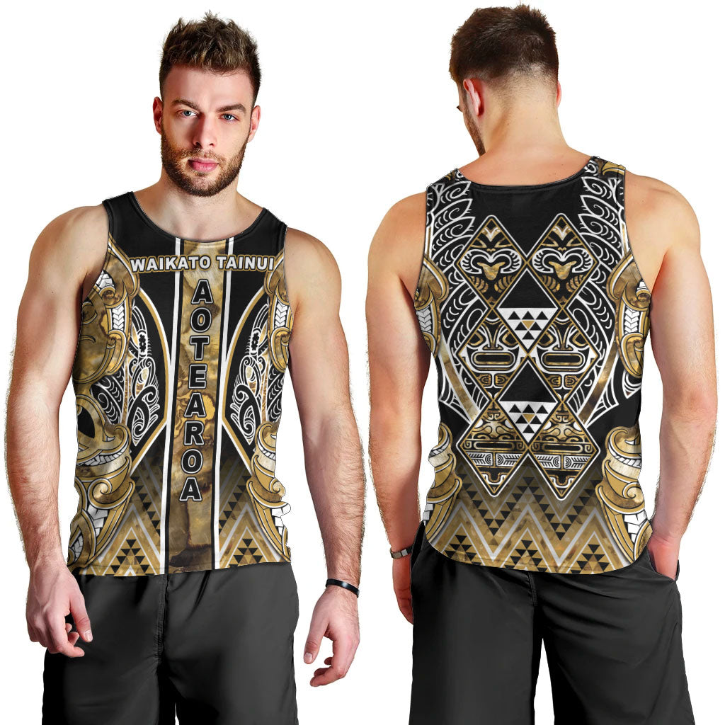 Aotearoa Waikato Tainui Men Tank Top Maori Light Gold Tribal Paua Shell Pattern