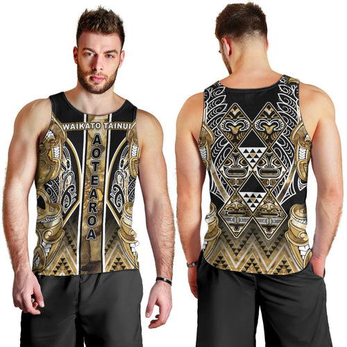 Aotearoa Waikato Tainui Men Tank Top Maori Light Gold Tribal Paua Shell Pattern
