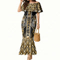 Aotearoa Waikato Tainui Mermaid Dress Maori Light Gold Tribal Paua Shell Pattern