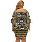 Aotearoa Waikato Tainui Off Shoulder Short Dress Maori Light Gold Tribal Paua Shell Pattern