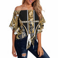 Aotearoa Waikato Tainui Off Shoulder Wrap Waist Top Maori Light Gold Tribal Paua Shell Pattern