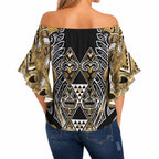 Aotearoa Waikato Tainui Off Shoulder Wrap Waist Top Maori Light Gold Tribal Paua Shell Pattern