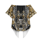 Aotearoa Waikato Tainui Off Shoulder Wrap Waist Top Maori Light Gold Tribal Paua Shell Pattern