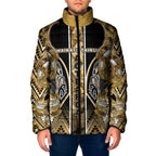 Aotearoa Waikato Tainui Padded Jacket Maori Light Gold Tribal Paua Shell Pattern