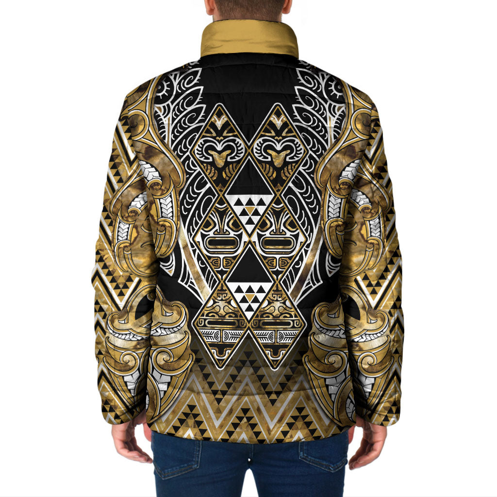 Aotearoa Waikato Tainui Padded Jacket Maori Light Gold Tribal Paua Shell Pattern