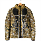 Aotearoa Waikato Tainui Padded Jacket Maori Light Gold Tribal Paua Shell Pattern
