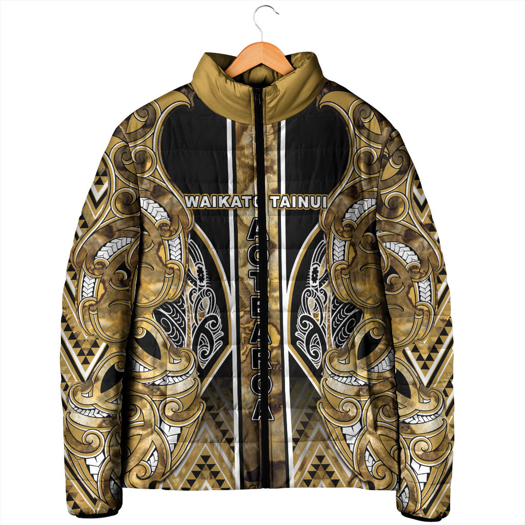 Aotearoa Waikato Tainui Padded Jacket Maori Light Gold Tribal Paua Shell Pattern