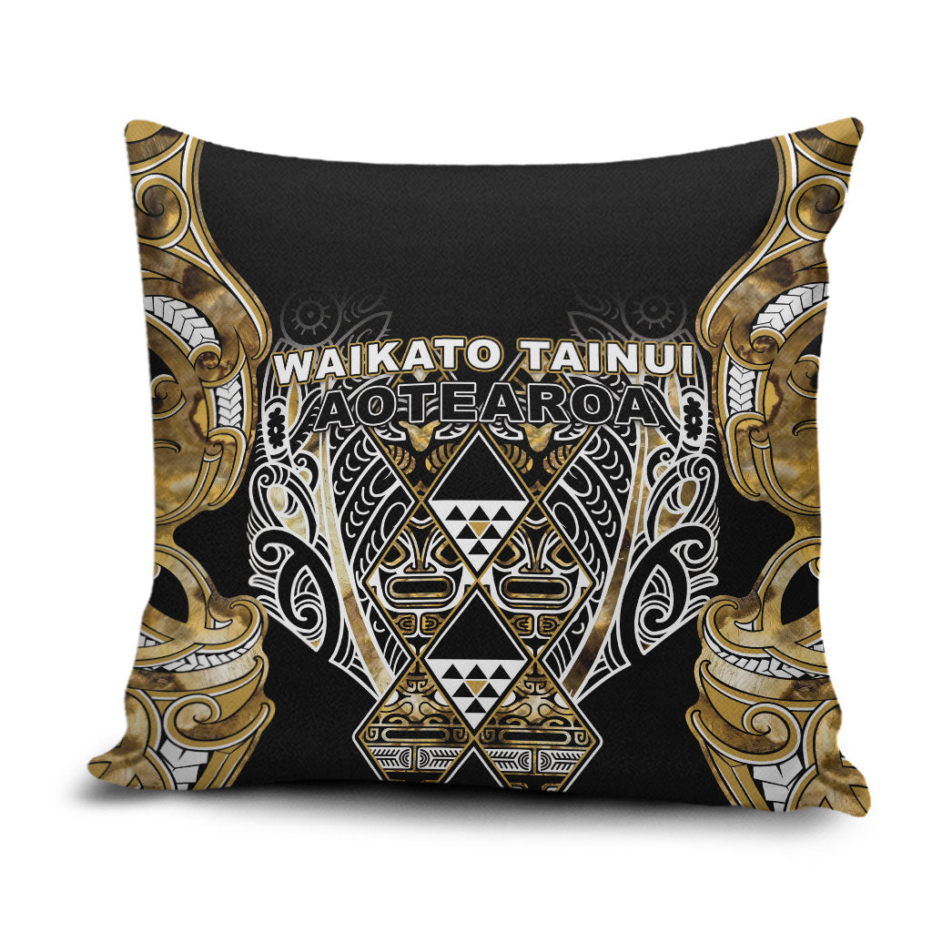 Aotearoa Waikato Tainui Pillow Cover Maori Light Gold Tribal Paua Shell Pattern