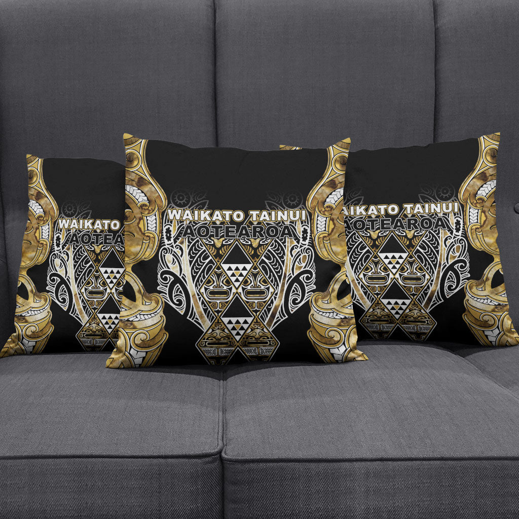 Aotearoa Waikato Tainui Pillow Cover Maori Light Gold Tribal Paua Shell Pattern