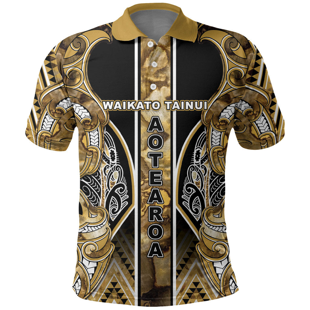 Aotearoa Waikato Tainui Polo Shirt Maori Light Gold Tribal Paua Shell Pattern