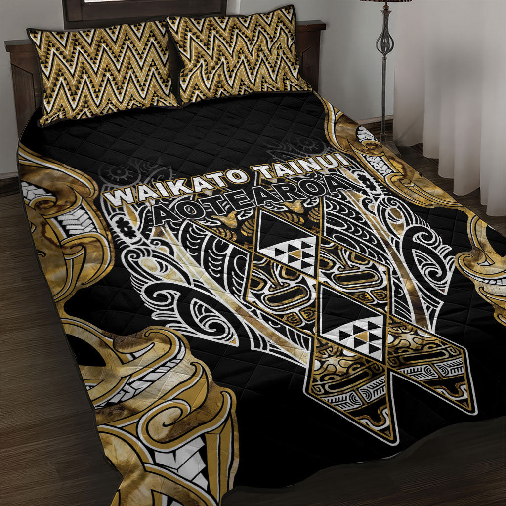 Aotearoa Waikato Tainui Quilt Bed Set Maori Light Gold Tribal Paua Shell Pattern