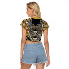 Aotearoa Waikato Tainui Raglan Cropped T Shirt Maori Light Gold Tribal Paua Shell Pattern