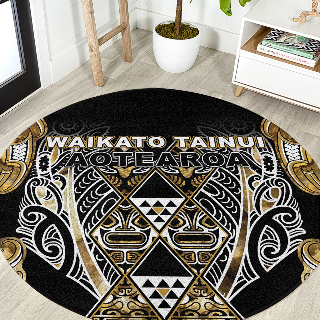 Aotearoa Waikato Tainui Round Carpet Maori Light Gold Tribal Paua Shell Pattern