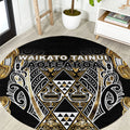 Aotearoa Waikato Tainui Round Carpet Maori Light Gold Tribal Paua Shell Pattern