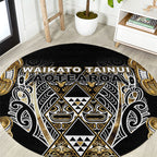 Aotearoa Waikato Tainui Round Carpet Maori Light Gold Tribal Paua Shell Pattern