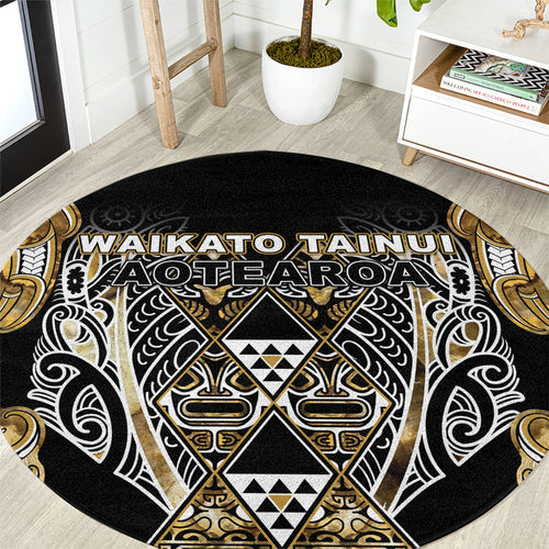 Aotearoa Waikato Tainui Round Carpet Maori Light Gold Tribal Paua Shell Pattern