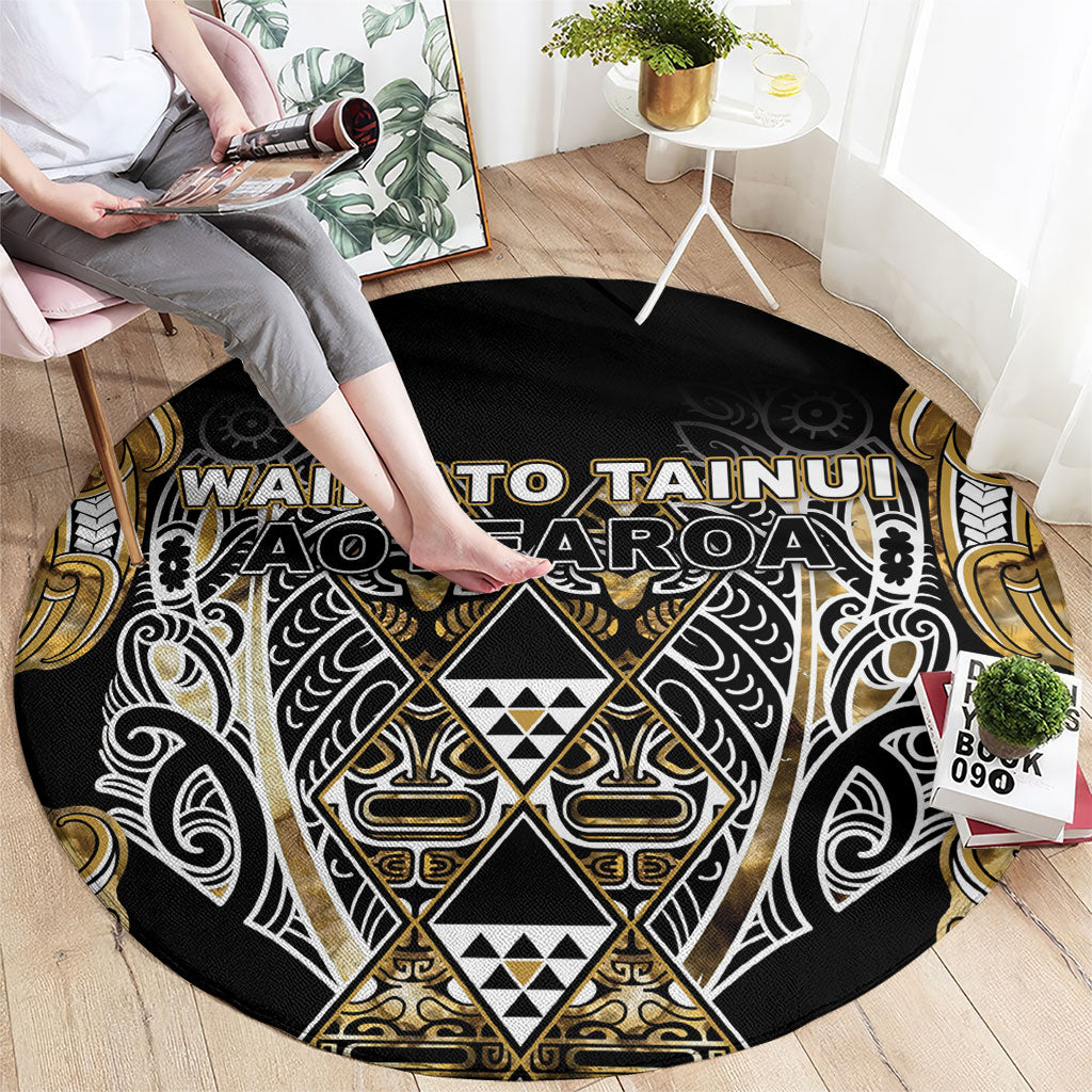 Aotearoa Waikato Tainui Round Carpet Maori Light Gold Tribal Paua Shell Pattern