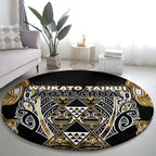 Aotearoa Waikato Tainui Round Carpet Maori Light Gold Tribal Paua Shell Pattern