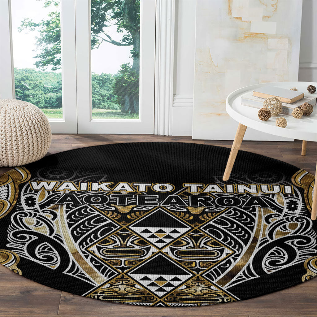 Aotearoa Waikato Tainui Round Carpet Maori Light Gold Tribal Paua Shell Pattern