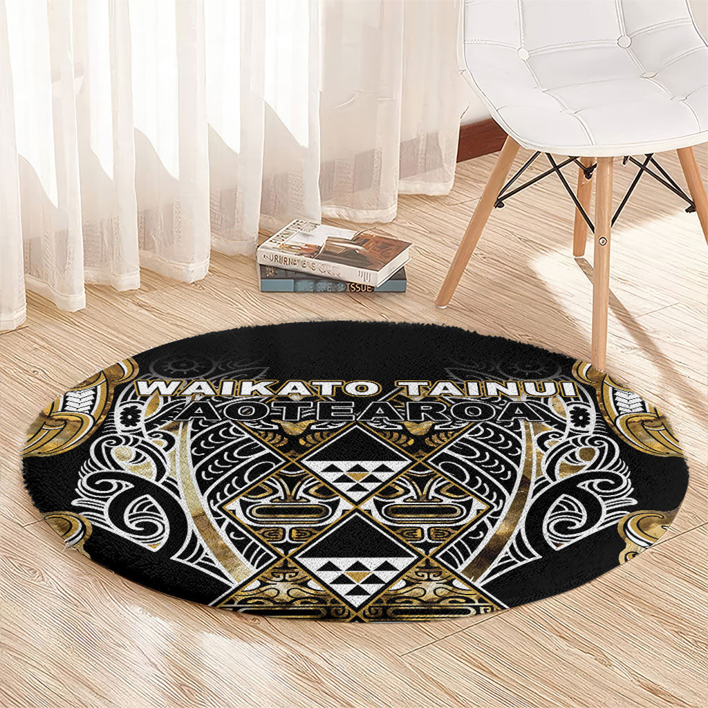 Aotearoa Waikato Tainui Round Carpet Maori Light Gold Tribal Paua Shell Pattern