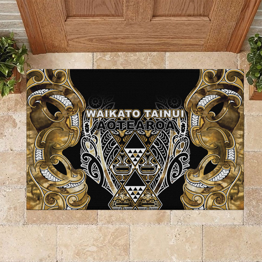 Aotearoa Waikato Tainui Rubber Doormat Maori Light Gold Tribal Paua Shell Pattern