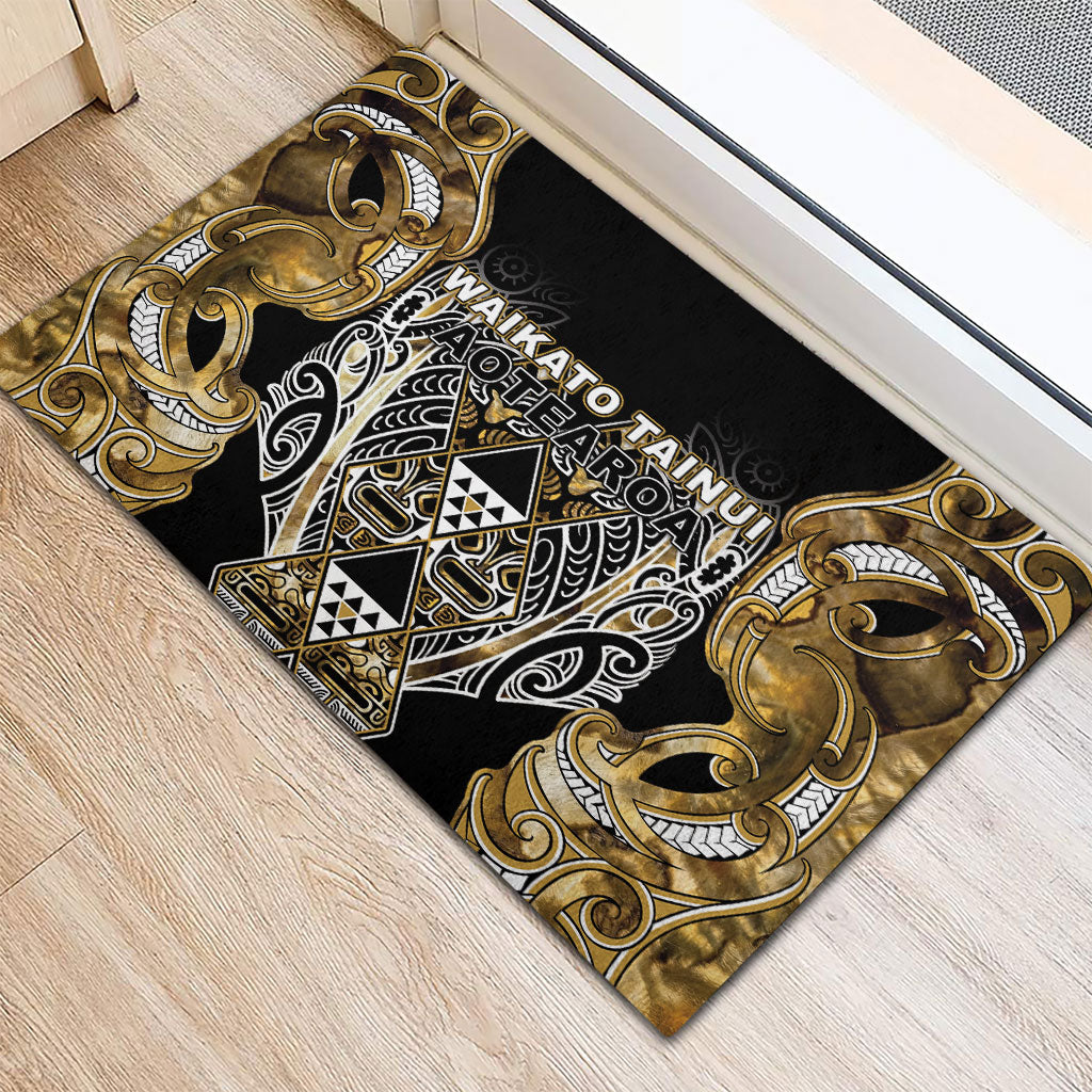 Aotearoa Waikato Tainui Rubber Doormat Maori Light Gold Tribal Paua Shell Pattern