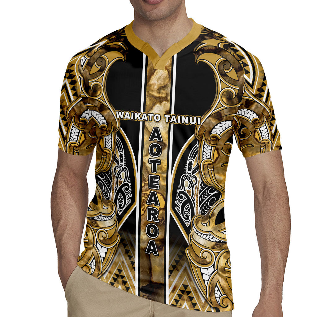 Aotearoa Waikato Tainui Rugby Jersey Maori Light Gold Tribal Paua Shell Pattern