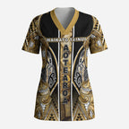 Aotearoa Waikato Tainui Scrub Top Maori Light Gold Tribal Paua Shell Pattern