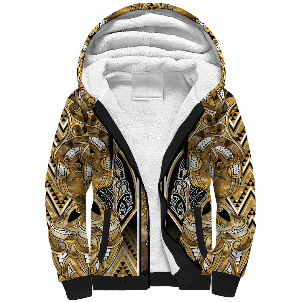 Aotearoa Waikato Tainui Sherpa Hoodie Maori Light Gold Tribal Paua Shell Pattern