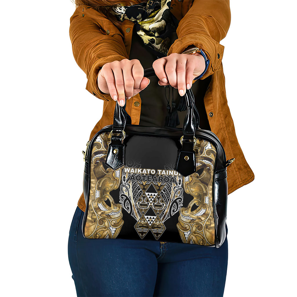 Aotearoa Waikato Tainui Shoulder Handbag Maori Light Gold Tribal Paua Shell Pattern