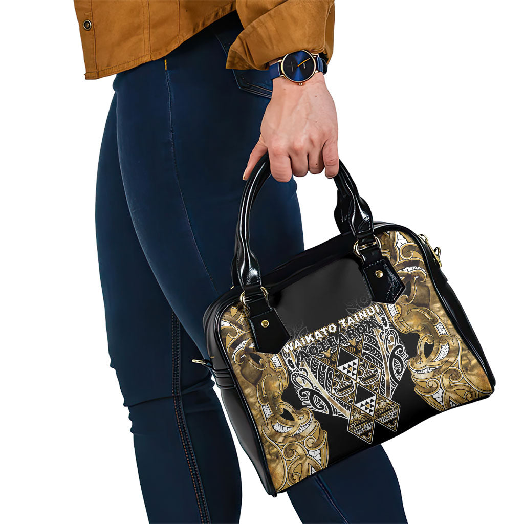 Aotearoa Waikato Tainui Shoulder Handbag Maori Light Gold Tribal Paua Shell Pattern