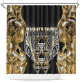 Aotearoa Waikato Tainui Shower Curtain Maori Light Gold Tribal Paua Shell Pattern