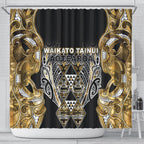 Aotearoa Waikato Tainui Shower Curtain Maori Light Gold Tribal Paua Shell Pattern