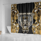 Aotearoa Waikato Tainui Shower Curtain Maori Light Gold Tribal Paua Shell Pattern
