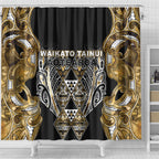 Aotearoa Waikato Tainui Shower Curtain Maori Light Gold Tribal Paua Shell Pattern