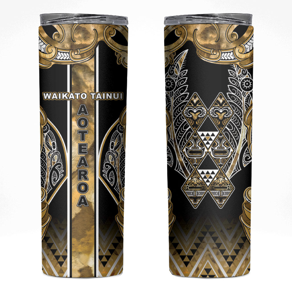 Aotearoa Waikato Tainui Skinny Tumbler Maori Light Gold Tribal Paua Shell Pattern