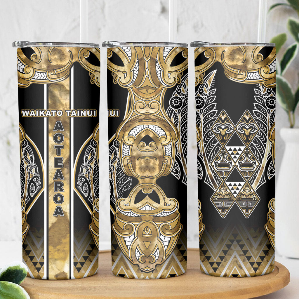 Aotearoa Waikato Tainui Skinny Tumbler Maori Light Gold Tribal Paua Shell Pattern