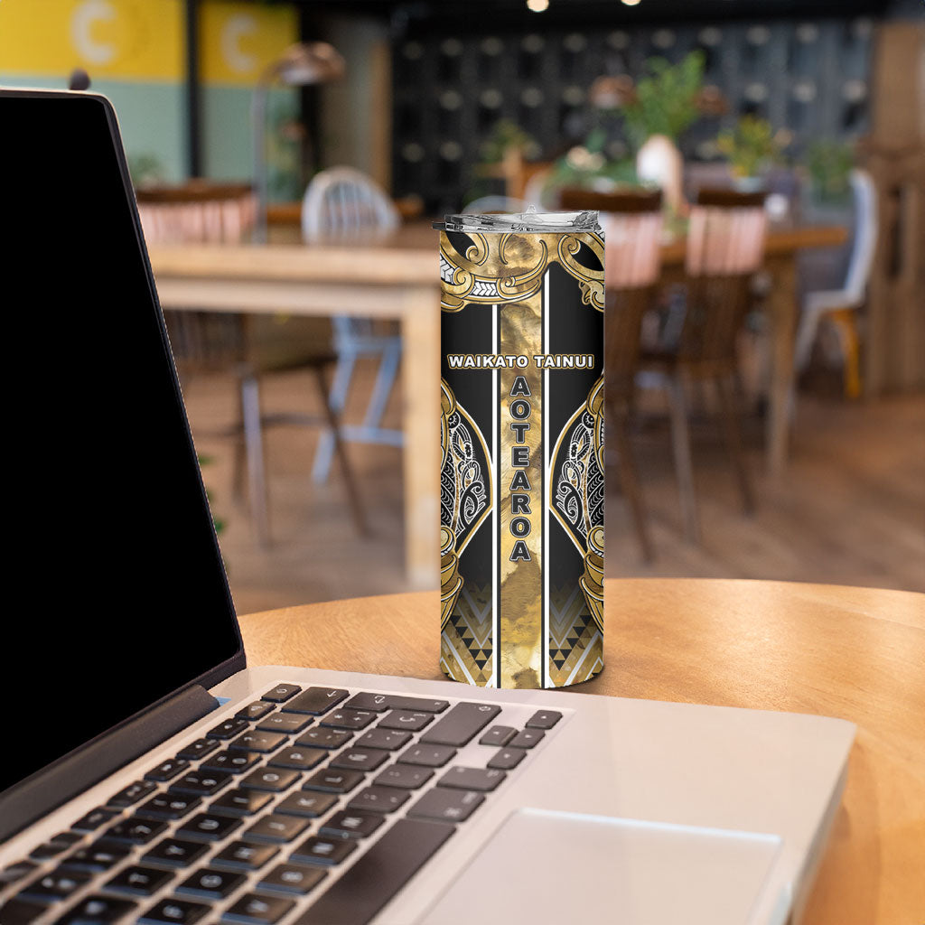 Aotearoa Waikato Tainui Skinny Tumbler Maori Light Gold Tribal Paua Shell Pattern