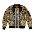 Aotearoa Waikato Tainui Sleeve Zip Bomber Jacket Maori Light Gold Tribal Paua Shell Pattern
