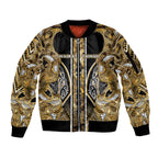 Aotearoa Waikato Tainui Sleeve Zip Bomber Jacket Maori Light Gold Tribal Paua Shell Pattern