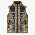Aotearoa Waikato Tainui Sleeveless Puffer Jacket Maori Light Gold Tribal Paua Shell Pattern