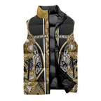 Aotearoa Waikato Tainui Sleeveless Puffer Jacket Maori Light Gold Tribal Paua Shell Pattern