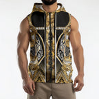 Aotearoa Waikato Tainui Sleeveless Zip Hoodie Maori Light Gold Tribal Paua Shell Pattern