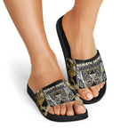 Aotearoa Waikato Tainui Slide Sandals Maori Light Gold Tribal Paua Shell Pattern