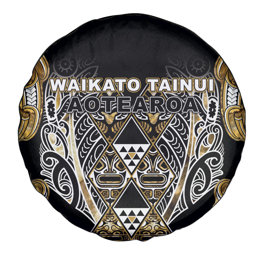 Aotearoa Waikato Tainui Spare Tire Cover Maori Light Gold Tribal Paua Shell Pattern