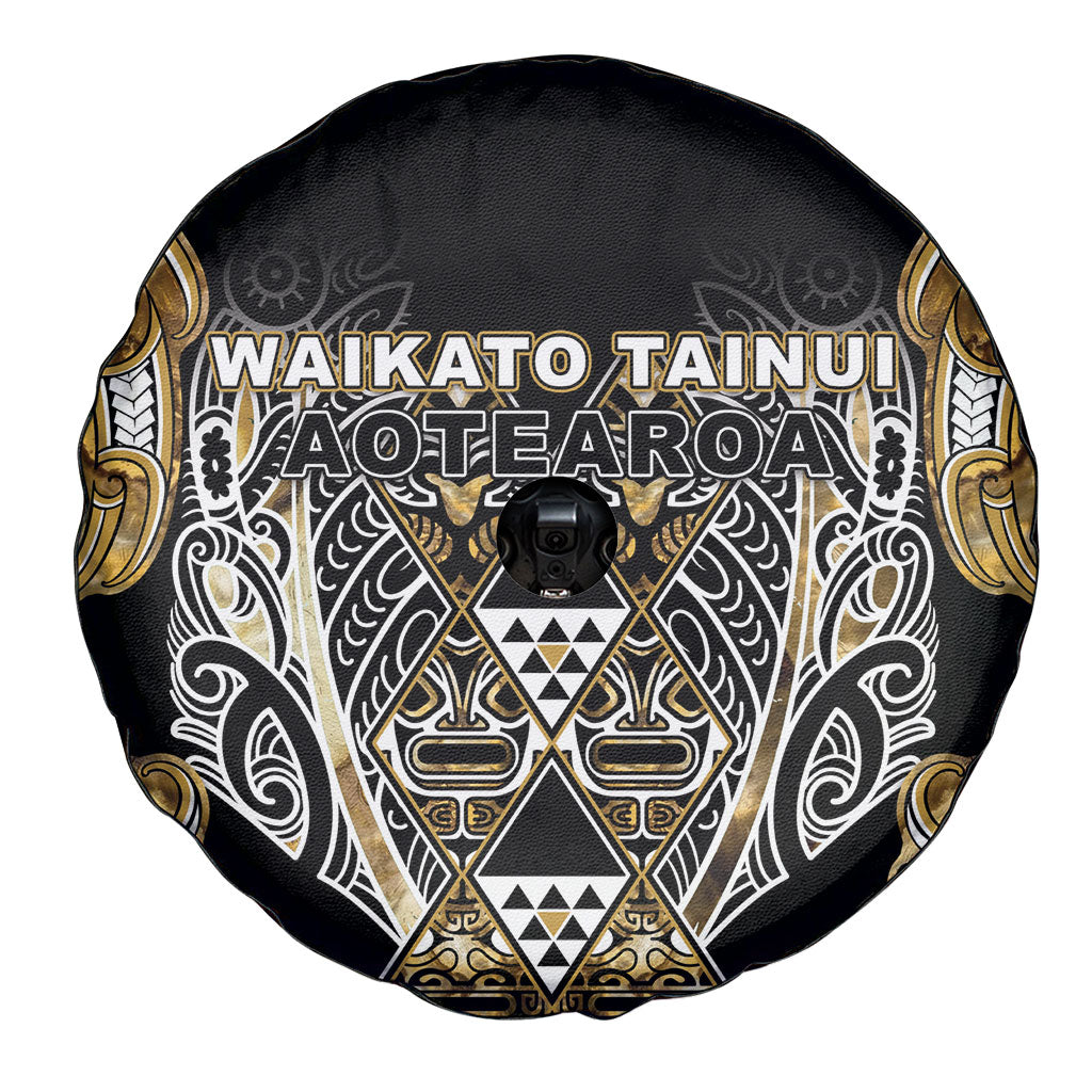 Aotearoa Waikato Tainui Spare Tire Cover Maori Light Gold Tribal Paua Shell Pattern